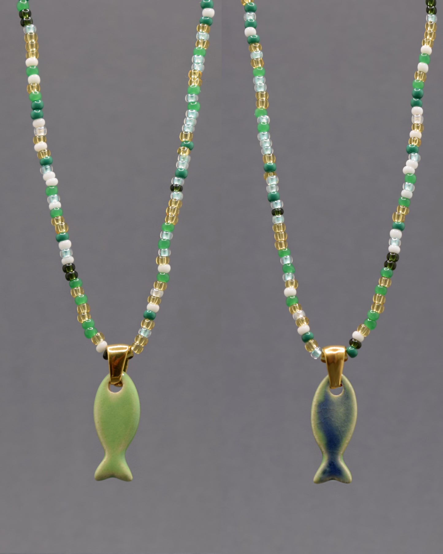 Double-Sided Green Fish Necklace
