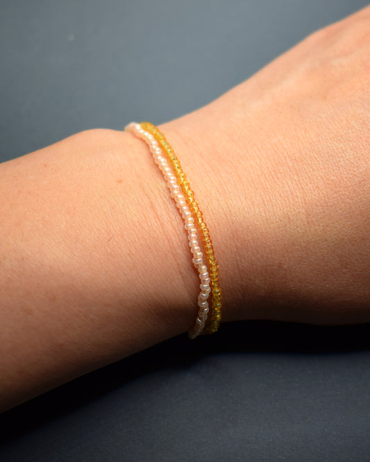 Double Bracelet Golden Semitransparent and Salmon Pearl