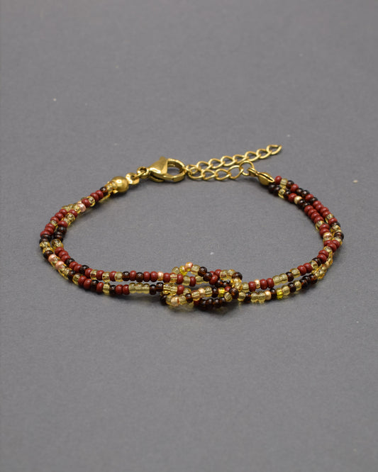 Pulseira Dupla de Missangas Mix Bordô com Nó