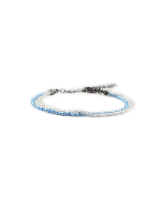 Double Bracelet of Crystal Blue and White Bead