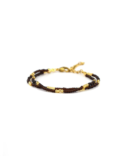 Double Bracelet of Brown and Transparent Golden Bead