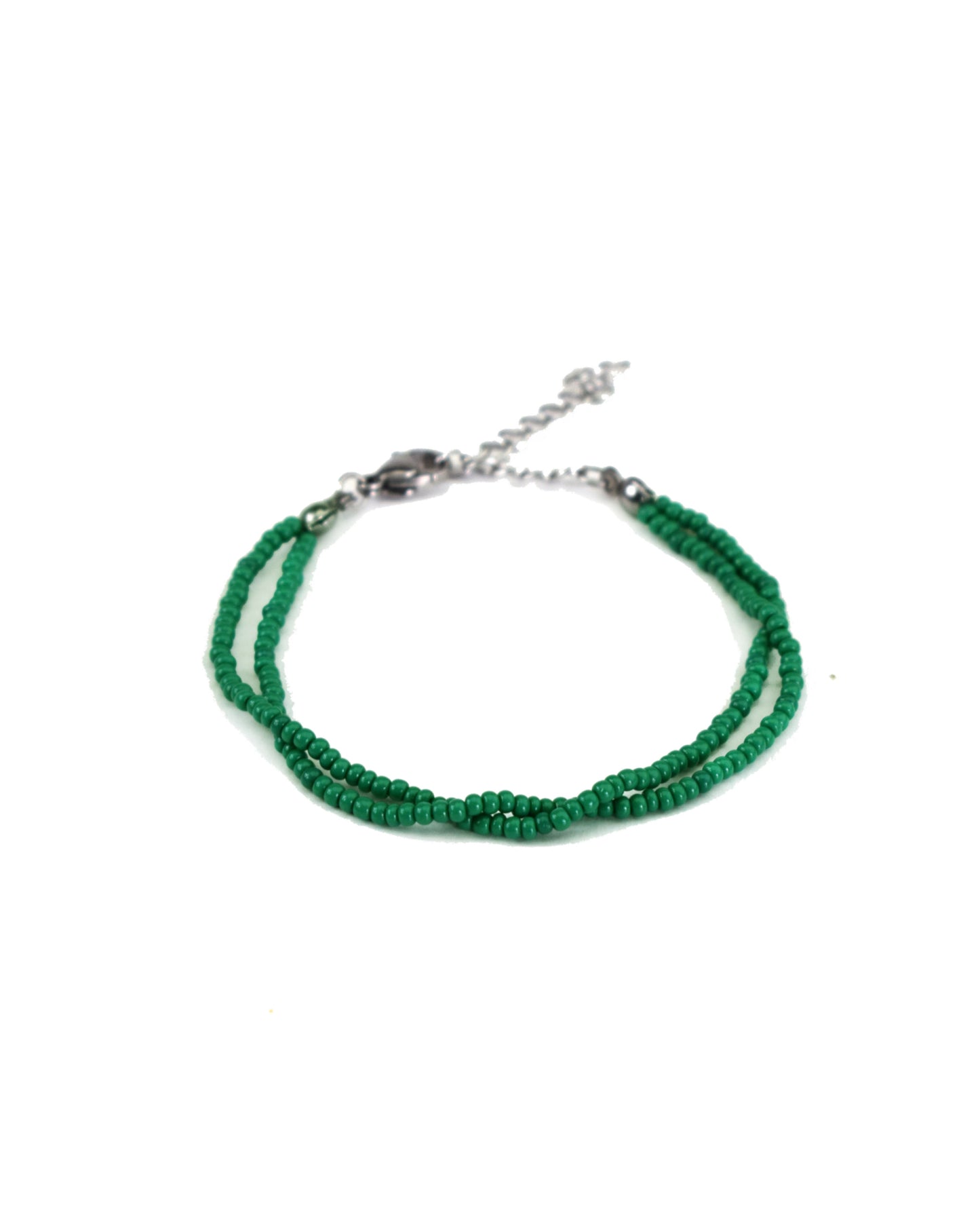 Double Bracelet of Moss Green Beads