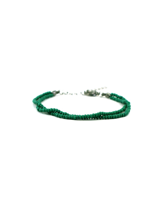 Double Bracelet of Moss Green Beads